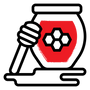 icon of a honey jar with a twirler in red and black