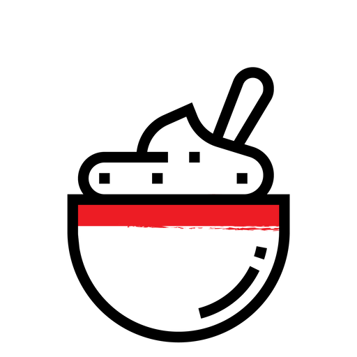 red and black icon of a ramekin of mayonnaise