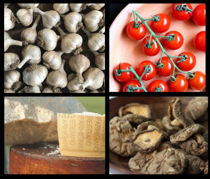 Umami is considered the Fifth Taste and can be found naturally in Parmesan Cheese, Dried shiitake mushrooms, tomatoes and garlic.