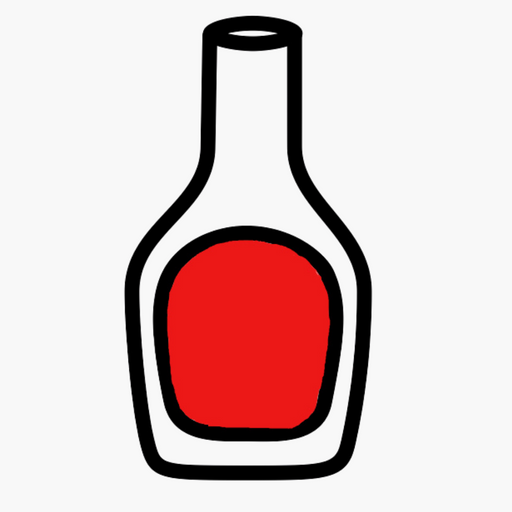 red and black icon of salad dressing bottle. 