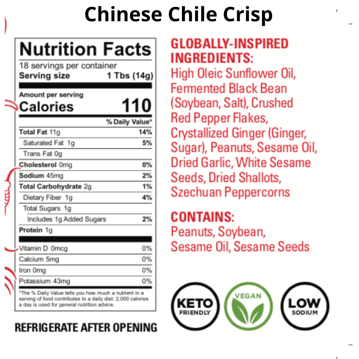 Chinese Chile Crisp nutrition and ingredient panel