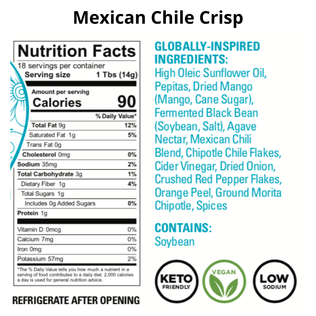 Mexican Chile Crisp Nutrition and Ingredient Panel